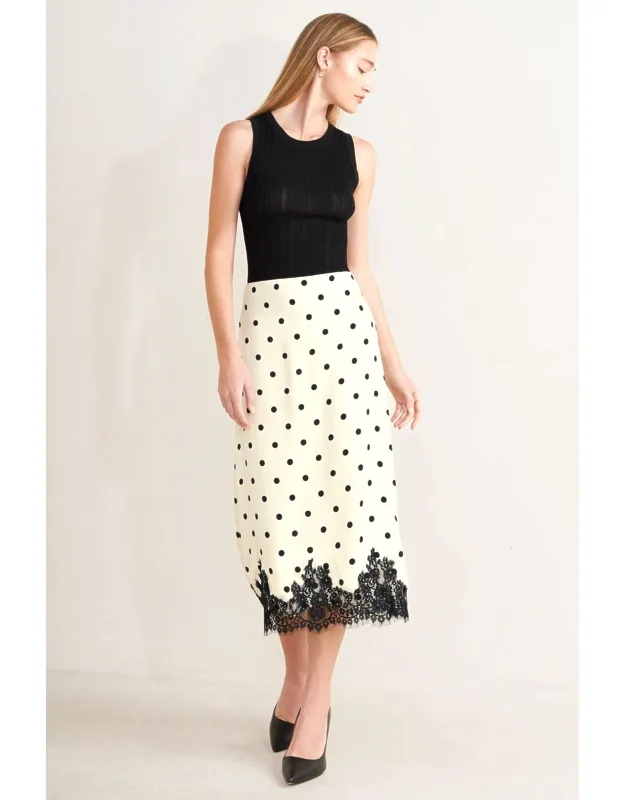 Polka Woven Midi Pencil Skirt