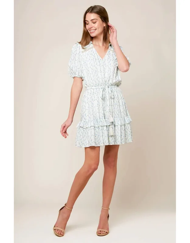 Skyward Woven Mini Dress With Lace Inset And Ruffled Hemline