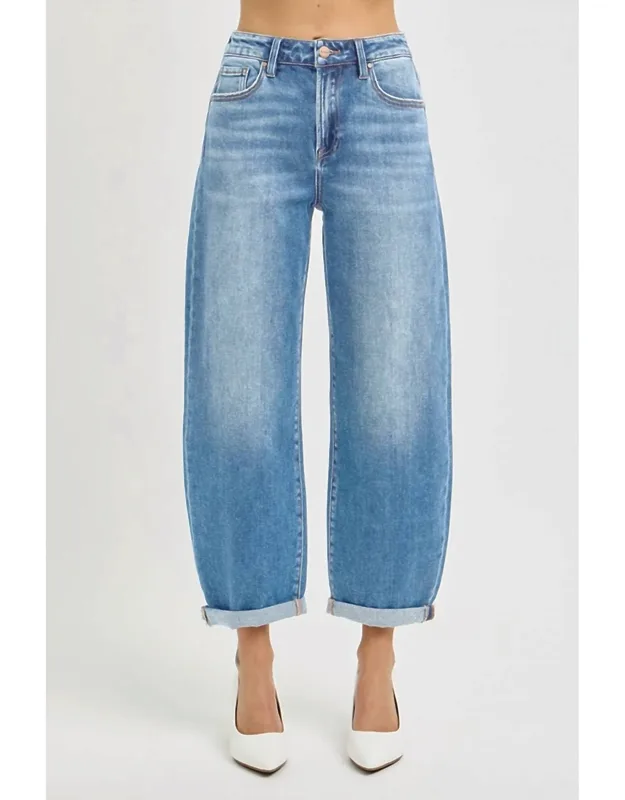 High Rise Crop Cuffed Barrel Jeans