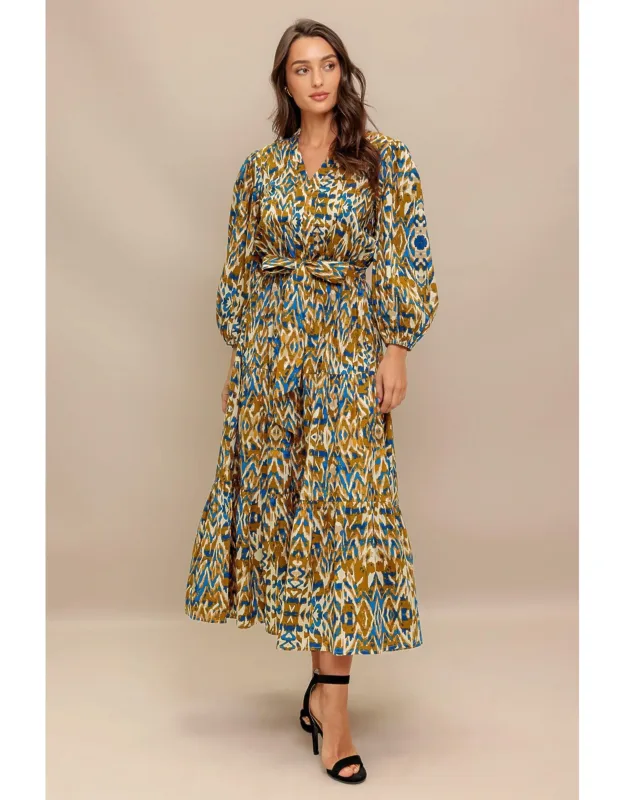 Terra Vision Woven Midi Dress With V Neckline And Elasticized Waist