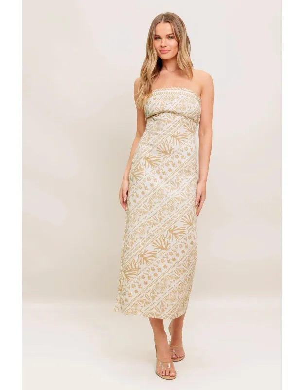 Boho Tropic Drape Woven Midi Dress