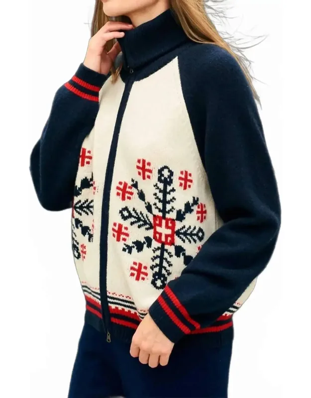 Snowflake Zip Up Cardigan Sweater