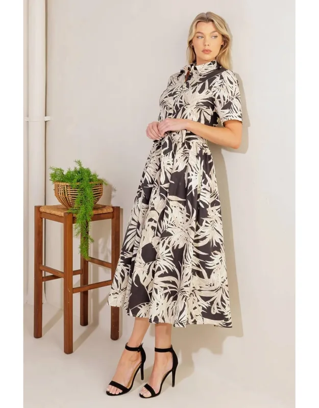 All You Do Midi Dress With Shirt Collar And Short Sleeve