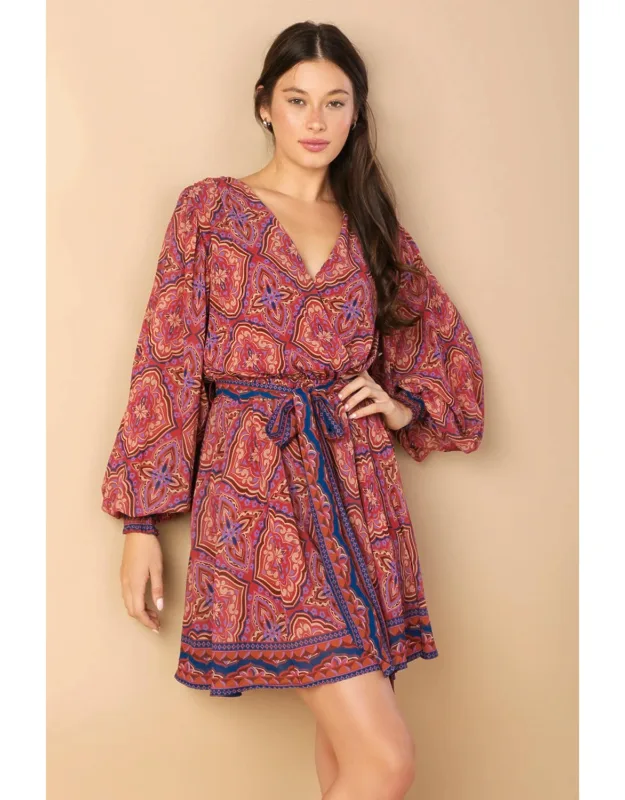 Be Better Woven Mini Dress With Surplice Neckline And Long Sleeve