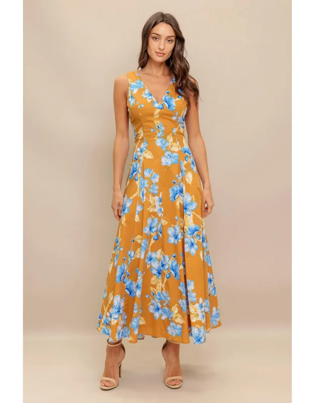 Skyblossom Rush Woven Midi Dress