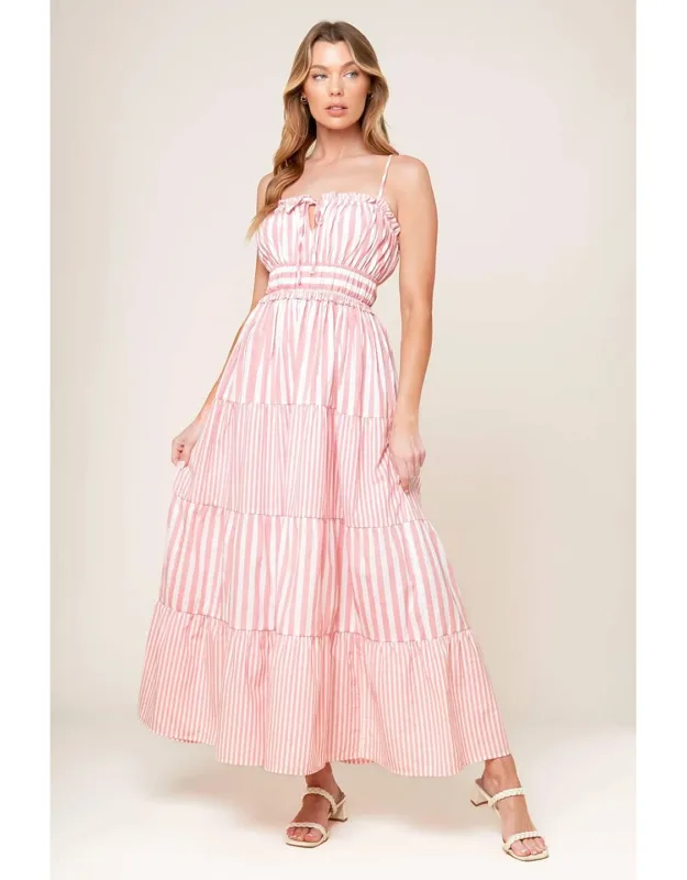 Gia Peony Woven Maxi Dress With Ruffled Edge And Front Tie
