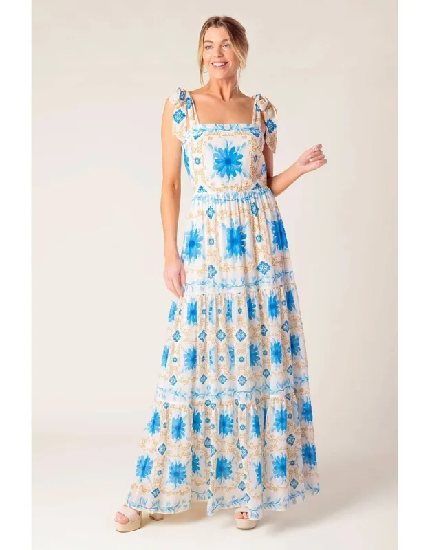 My Debut Woven Maxi Dress With Shoulder Tie And Tiered Skirt