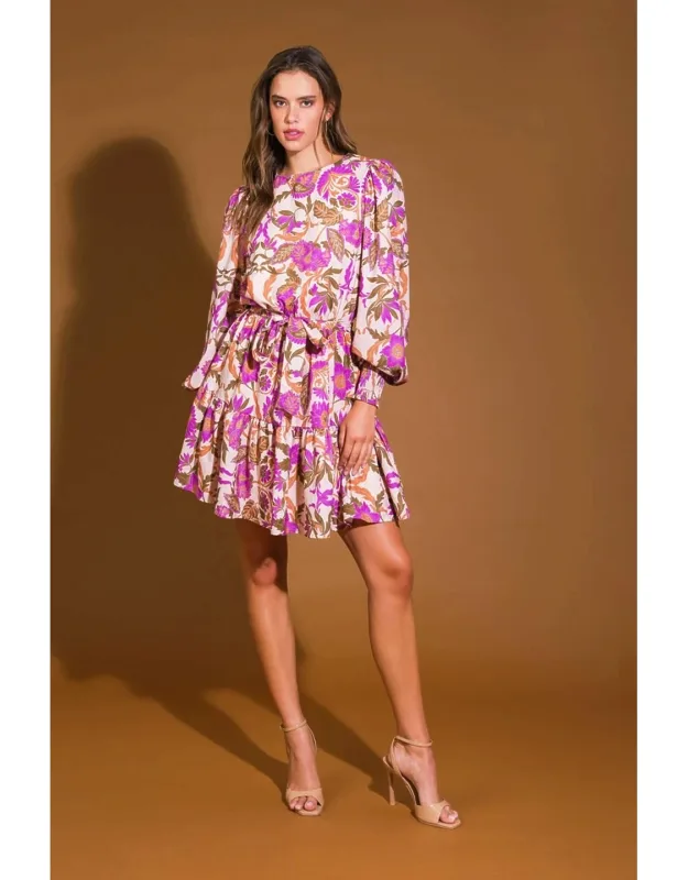 Blissful Strolls Woven Mini Dress With Smocked Cuff And Ruffled Hemline