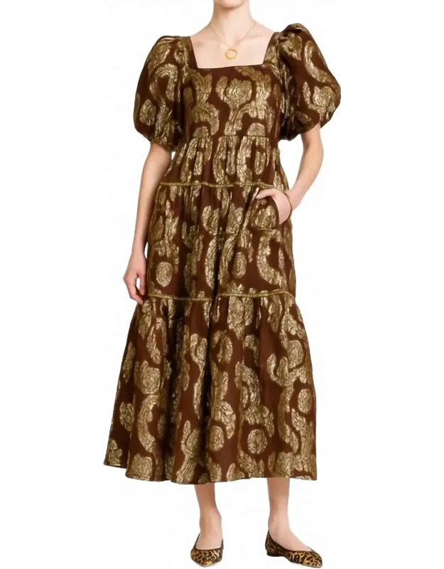 Metallic Roses Midi Dress