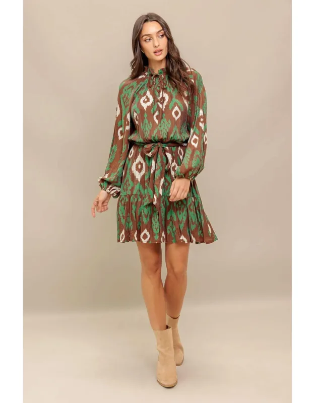 Wild Terracotta Woven Mini Dress With Ruffled Neckline And Elasticized Waist