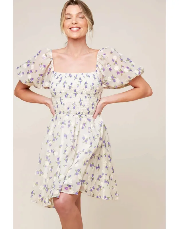 Making Connections Woven Mini Dress With Square Neckline And Puff Sleeves
