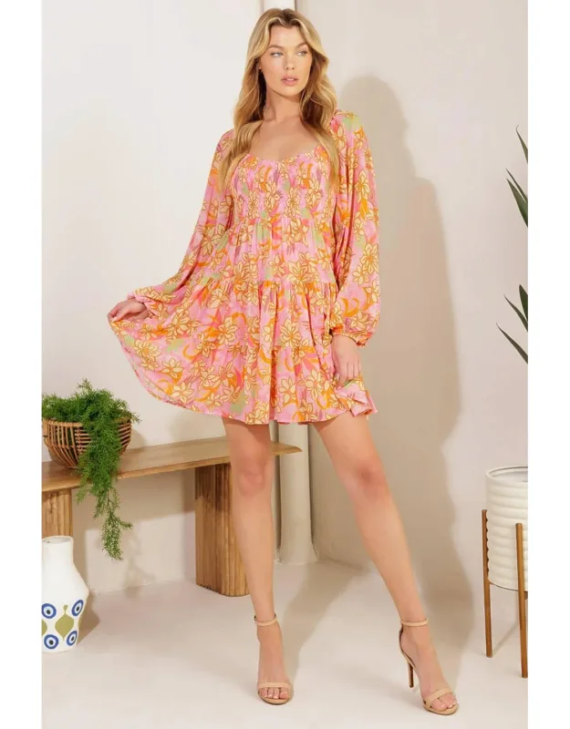 Killing Time Woven Mini Dress With Sweetheart Neckline And Smocked Bodice
