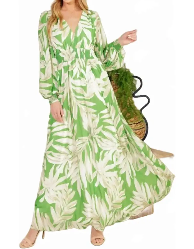 Tropical Palm Leaf Maxi Dress