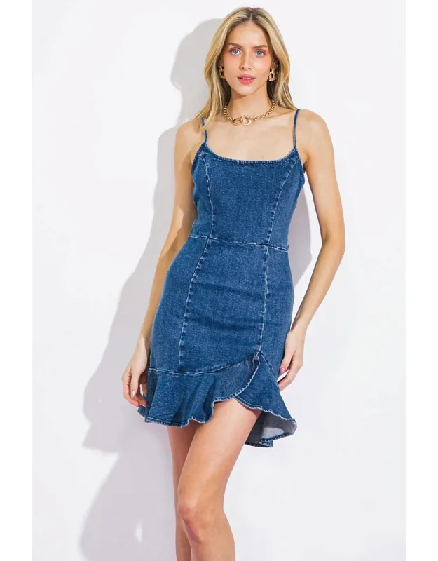First To Know Mini Dress With Cami Top And Ruffled Hemline