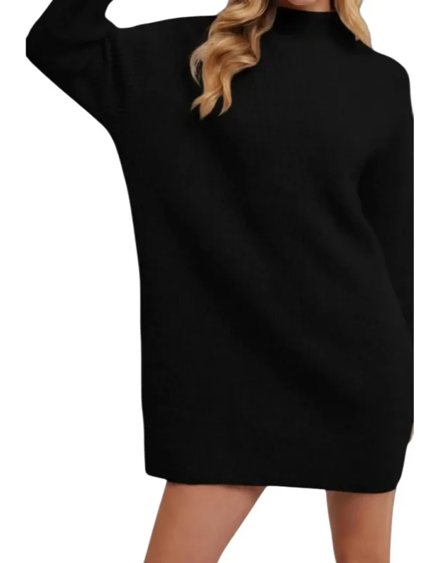 Mock Neck Knit Sweater Mini Dress