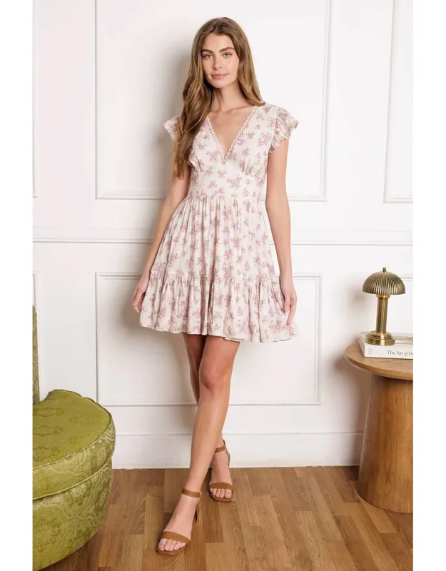 Radiant Riviera Woven Mini Dress With Ruffle Sleeves And Smocked Back