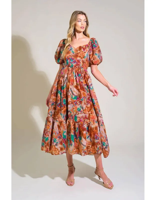 Bring Us Back Woven Midi Dress With Sweetheart Neckline And Ruffled Hemline