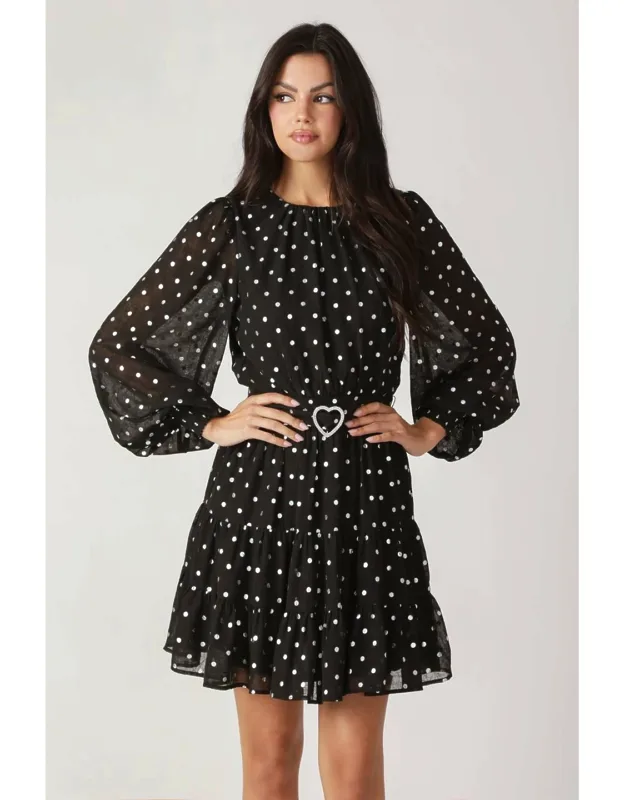Dancing In The Rain Mini Dress With Round Neckline And Long Sleeve