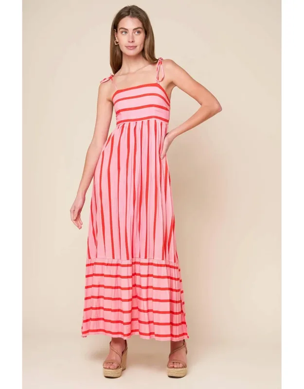 Speak Now Midi Dress With Straight Neckline And Ruffled Hemline