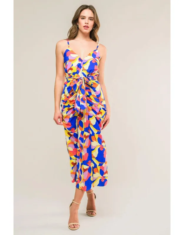 What Dreams Are Made Woven Midi Dress With Elasticized Waist And Self Sash Tie
