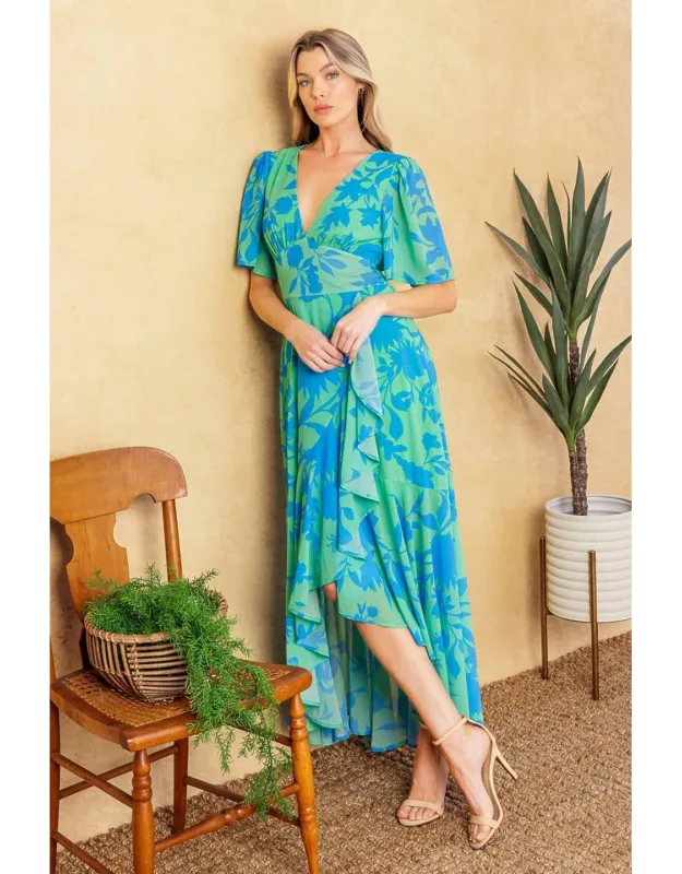 Forever Daydreaming Midi Dress With V Neckline And Short Flutter Sleeve