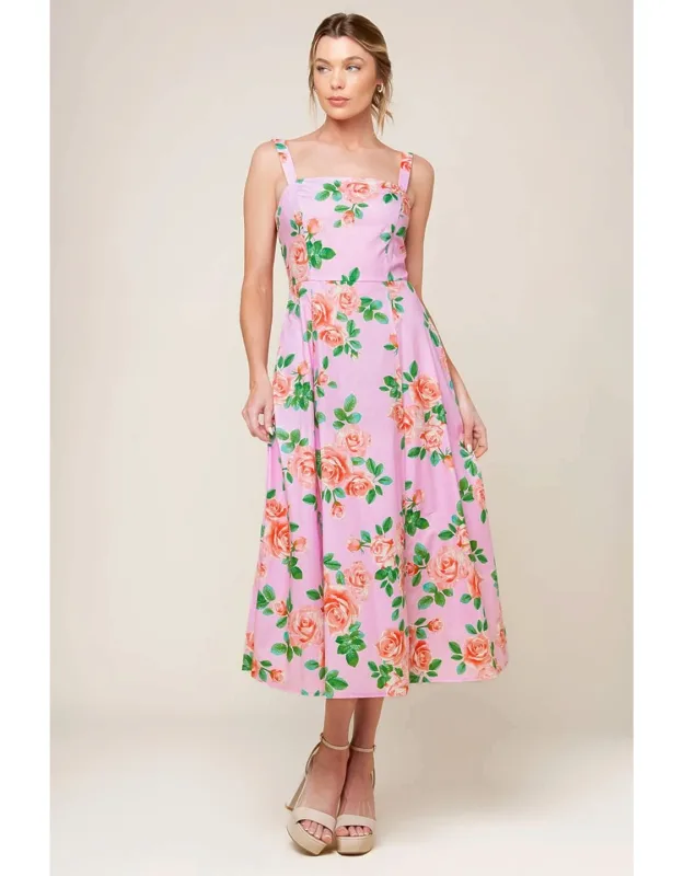 Time For Midi Dress Floral Printed Woven