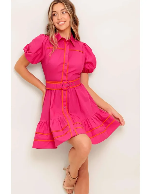 Paradise Found Woven Mini Dress With Collar And Button Down
