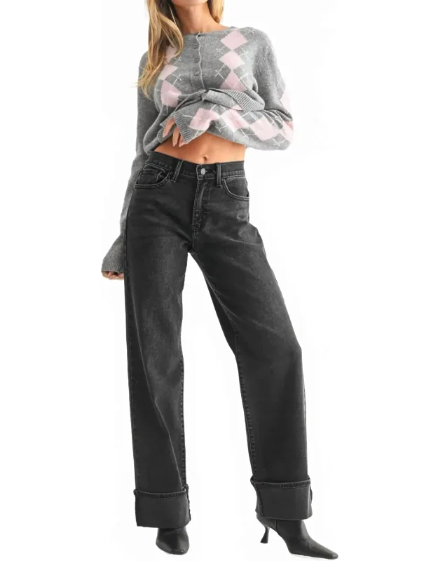 Cuffed Wide Leg Jeans