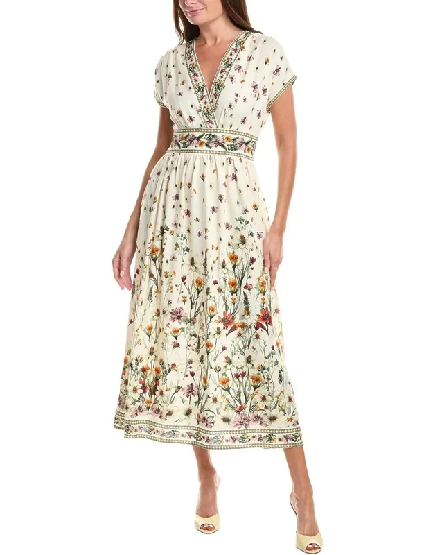 Short Sleeve Surplice Linen-blend Midi Dress