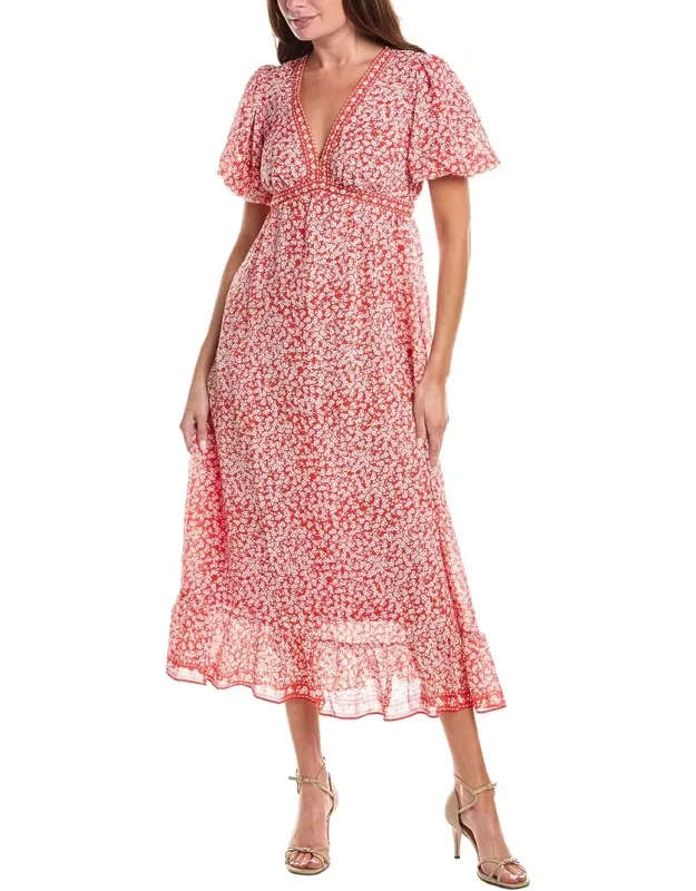 Bubble Sleeve V-neck Empire Waist Midi Dress