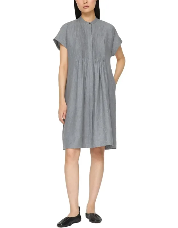 Pintuck Bib Linen Dress