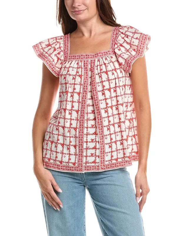 Square Neck Flutter Sleeve Blouse