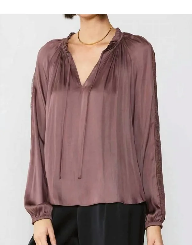 Lace Contrast Sleeve Ruffle Detail Blouse