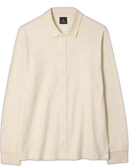 Textured Cotton Button-front Polo Shirt