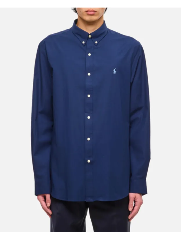Cotton Sport Shirt With Front-button Closure And Adjustable Cuffs