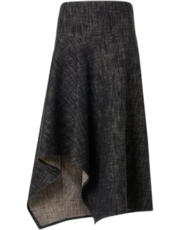 Washed Heavyweight Cotton Denim Midi Skirt