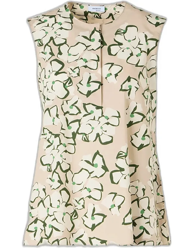 Papercut Flower Print Cotton Poplin Sleeveless Tunic