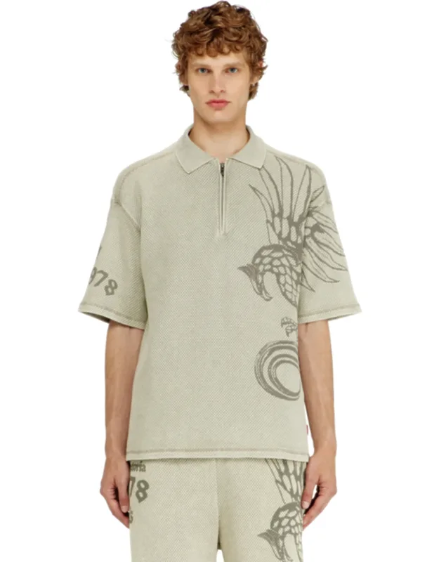 Mesh-jacquard Polo Shirt With Phoenix Print