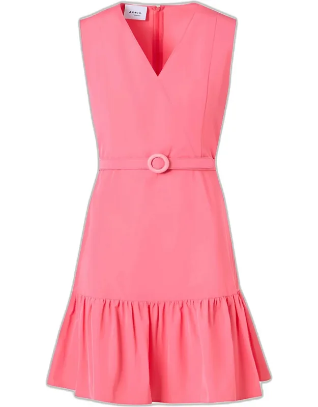 Sleeveless Belted Ruffle Knee-length Dress