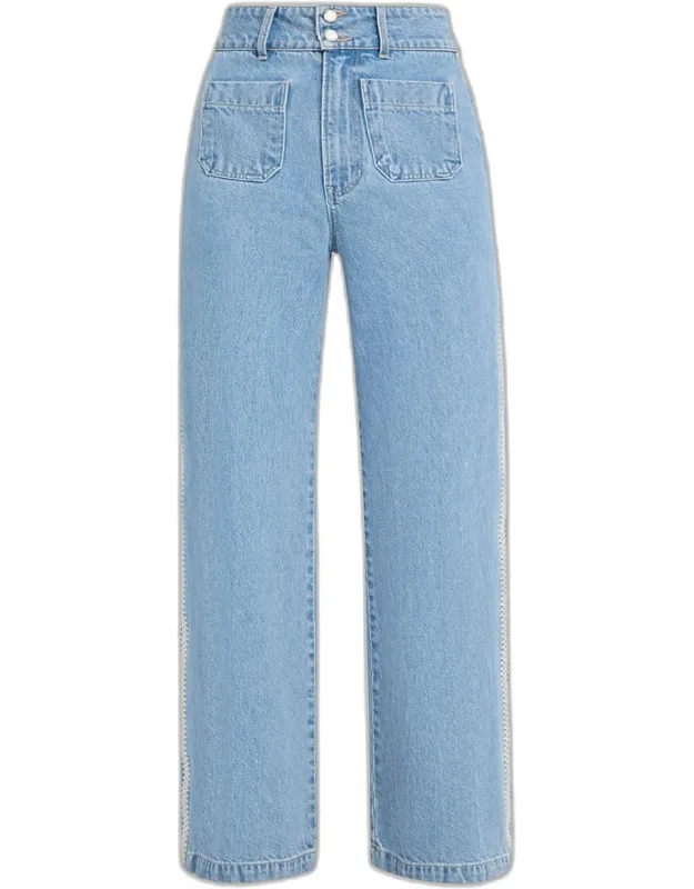 Embroidered Patch-pocket Straight-leg Jeans