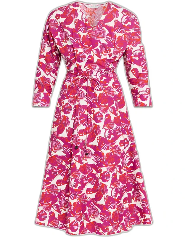 Seashell-print Faux Wrap Midi Dress