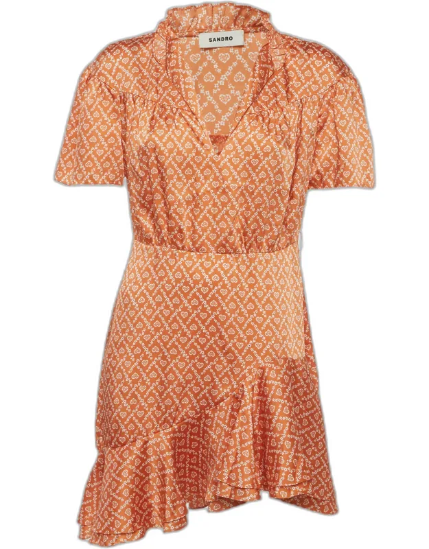 Heart Print Satin Ruffled Mini Dress