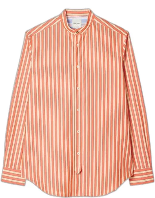 Orange Stripe Grandad-collar Shirt