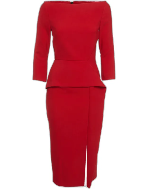 Stretch Crepe Crane Peplum Dress