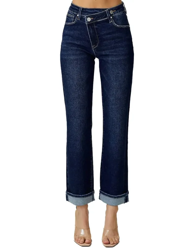 High Rise Crossover Straight Leg Jeans