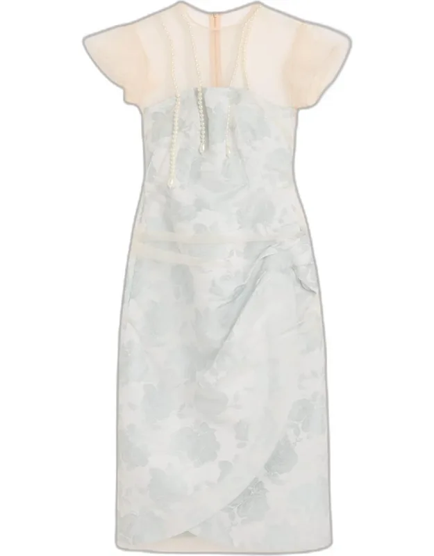 Embellished Tulle Layered Floral-jacquard Midi Dress