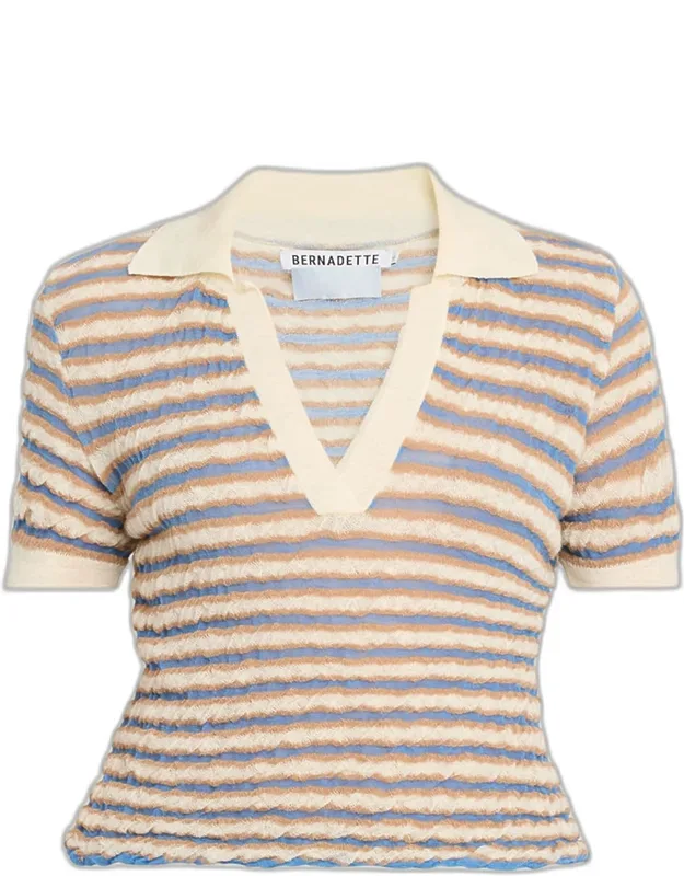 Ophelia Striped Crinkle Wool Polo Shirt