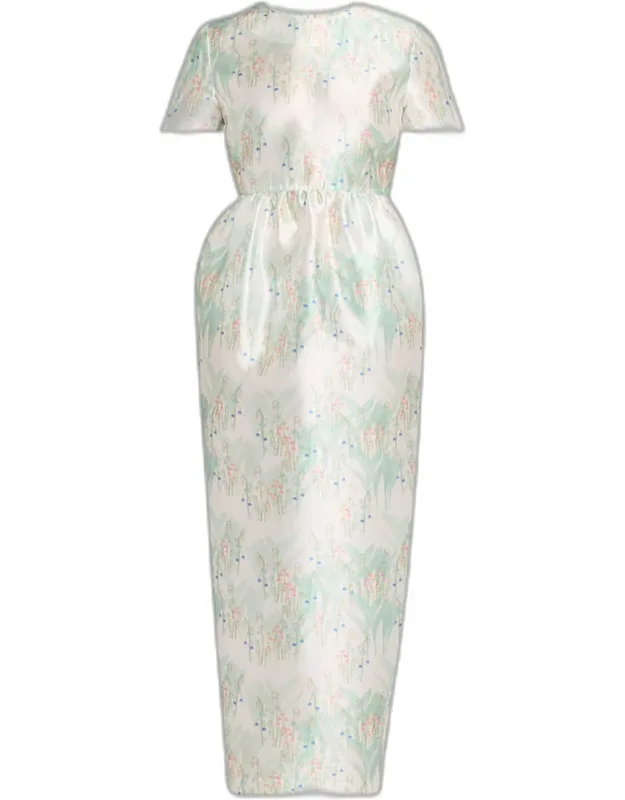 Floral Satin Empire-waist Column Maxi Dress