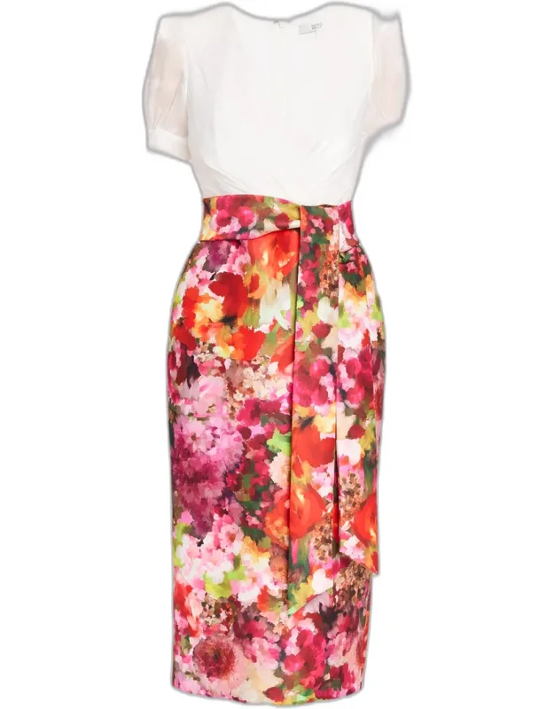 Chiffon And Floral-print Midi Sheath Dress