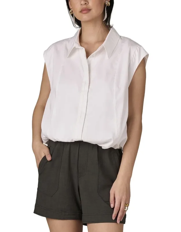 Extended Shoulder Cap Sleeve Collared Shirt